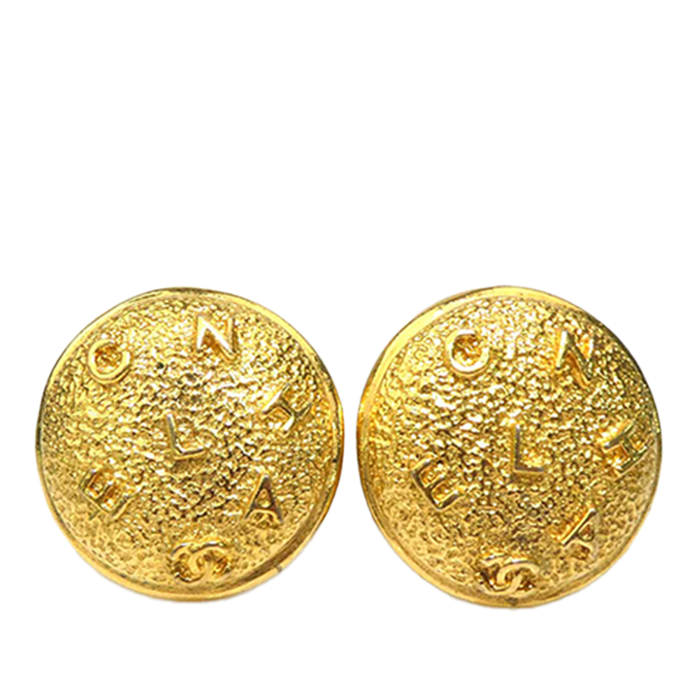 Pre-Loved Chanel Gold Plated Logo Round Clip On Earrings